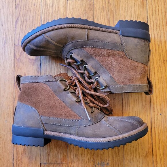 Ugg 5.5 Brown Leather Ankle Boots HEATHER Waterproof Wool Lining - Picture 5 of 11